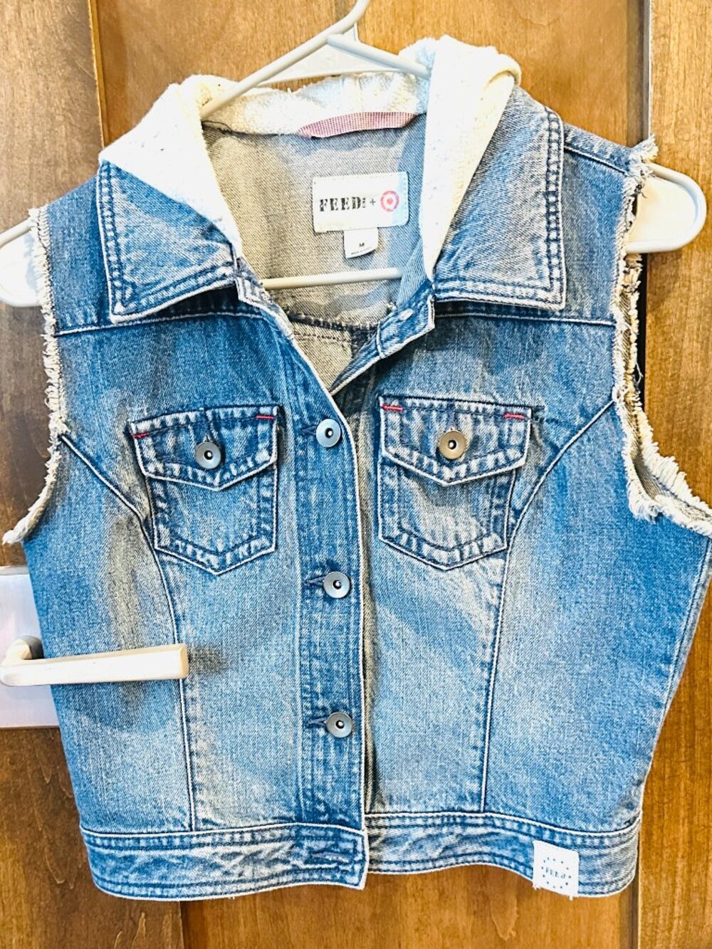 FEED DENIM HOODIE VEST MEDIUM NWOT